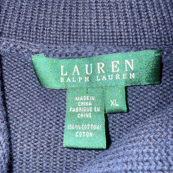 Lauren Ralph Lauren Sz XL Shawl Neck Sweater Nautical Cozy Navy &‎ Gold - Picture 8 of 12